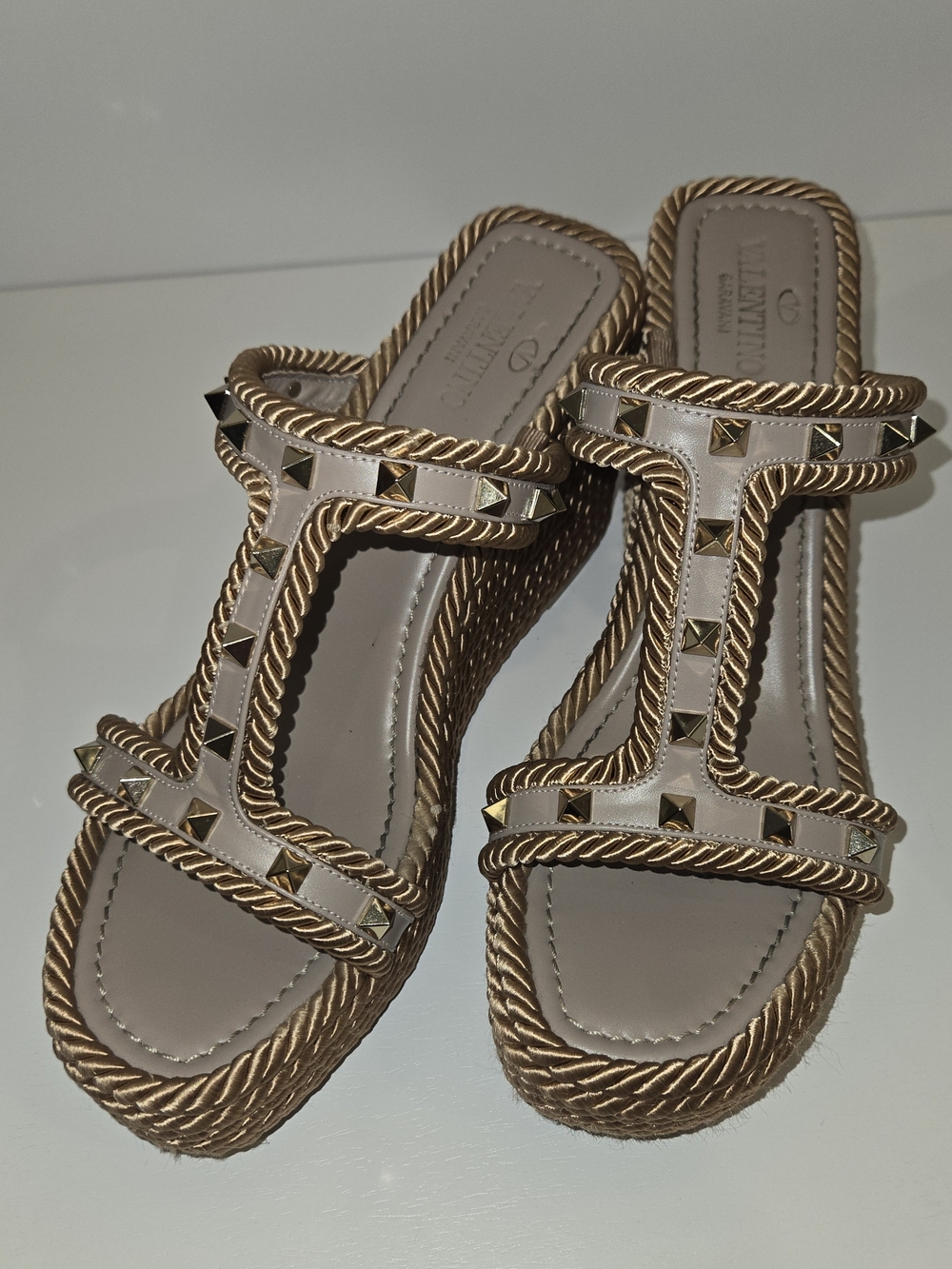 Valentino Garavani Rockstud Rope Platform Wedge Sandals – Size 40